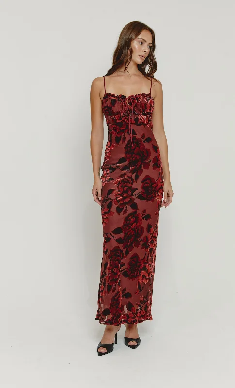 Huge Savings Wine Cup Detail Devore Maxi Dress
