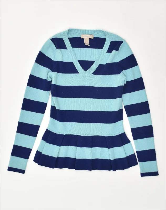 Value Deals BANANA REPUBLIC Womens V-Neck Jumper Sweater UK 8 Small Blue Striped Nylon