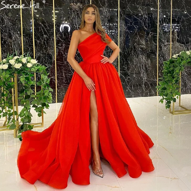Take Advantage Serene Hill Red High Split Sexy Evening Gowns 2024 A-Line One shoulder Simple Formal Dress Design LA71114