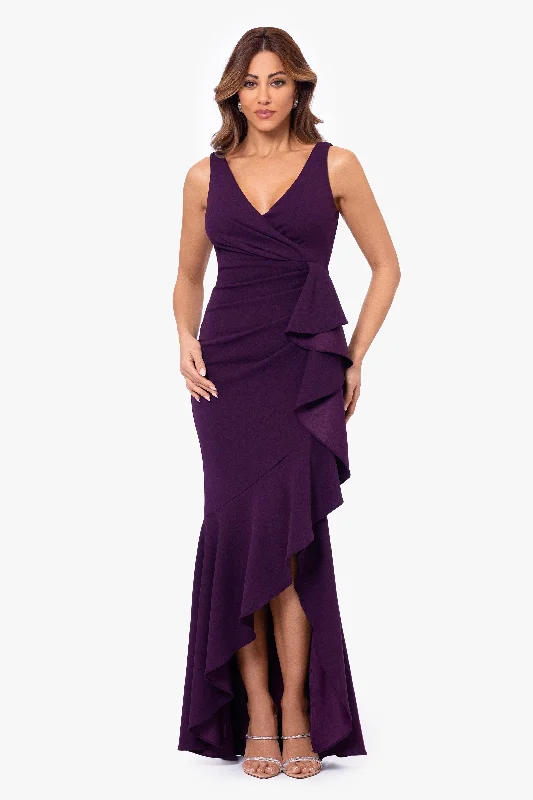 Buy More, Save More "Candace" Long V- Neck Hi Low Cascade Dress