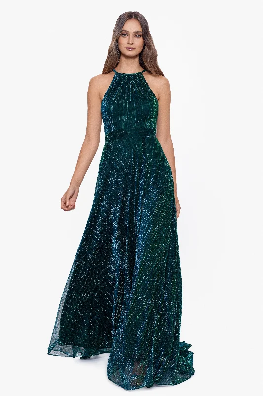 Flash Sale "Mila" Long Halter Metallic Dress
