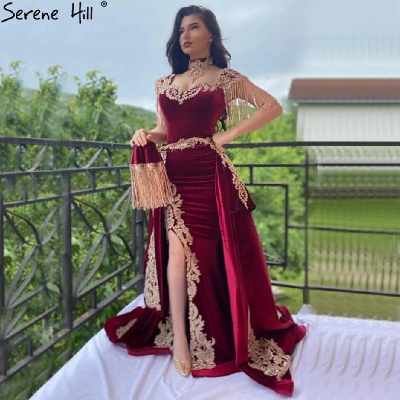Special Buy Serene Hill velvet Wine Red With Detachable Train Evening Gowns Split Luxury Tassel Sexy For Women Party 2024 LA70789 Special Buy Serene Hill velvet Wine Red With Detachable Train Evening Gowns Split Luxury Tassel Sexy For Women Party 2024 LA70789