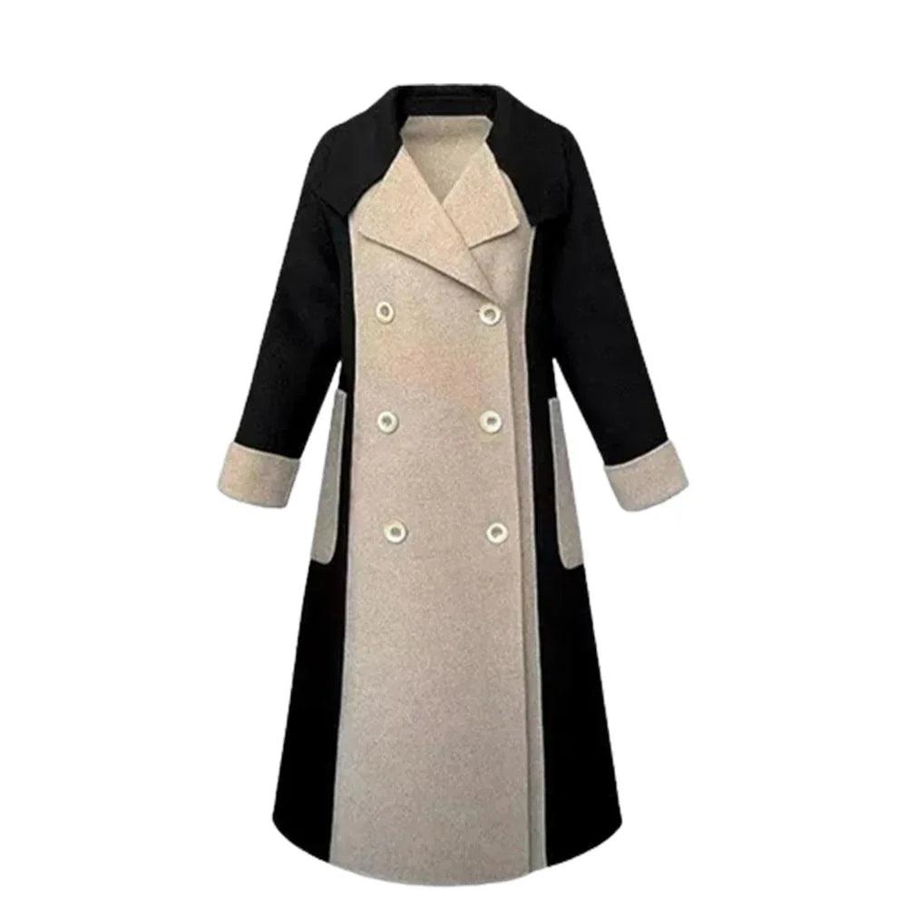 Great Bargains Chic Women's Woolen Patchwork Trench Overcoat