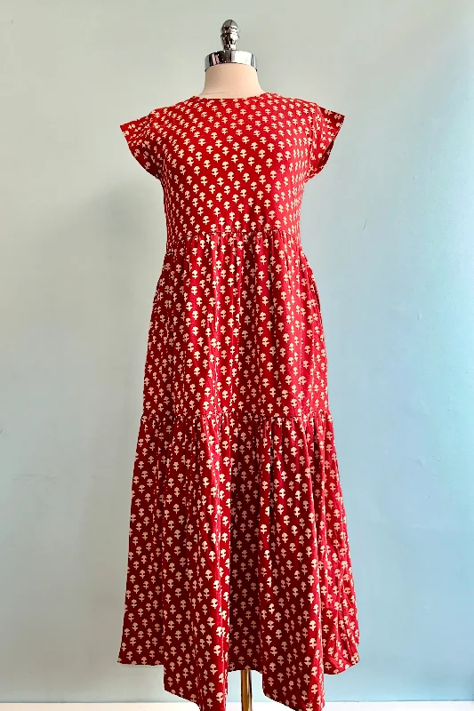 The Best Prices Red Micro Floral Tiered Jersey Dress by Mata Traders