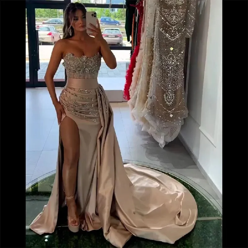 Flash Deals Serene Hill High Split With Skirt Mermaid Nude Sexy Strapless CRYSTAL Beaded Evening Dresses Gowns For Women Party 2024 LA72135