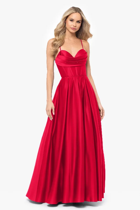 Amazing Deals "Liza" Lamour Satin Draped Corset Tieback Gown