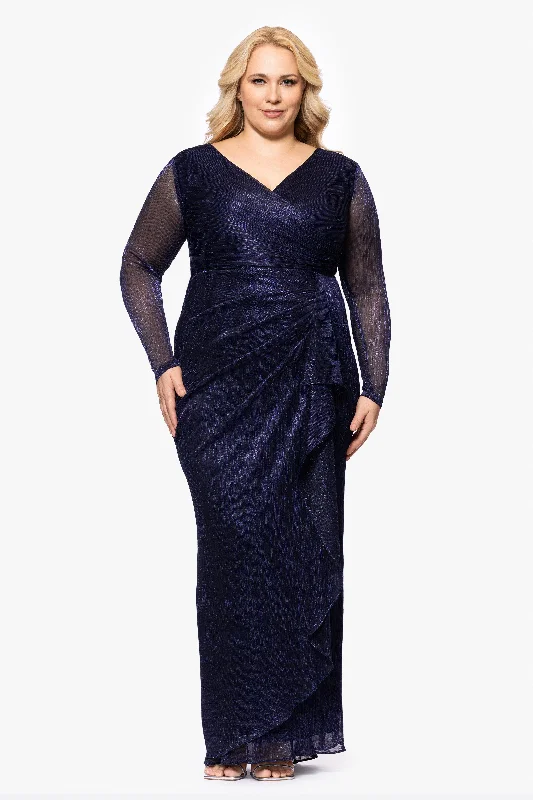 Today’s Deal Plus "Maggie" Long Pleated Metallic V-Neck Dress