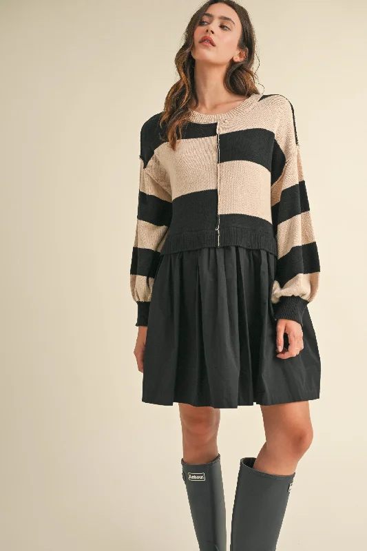 Bargain Bin Mixed Media Striped Sweater Mini Dress