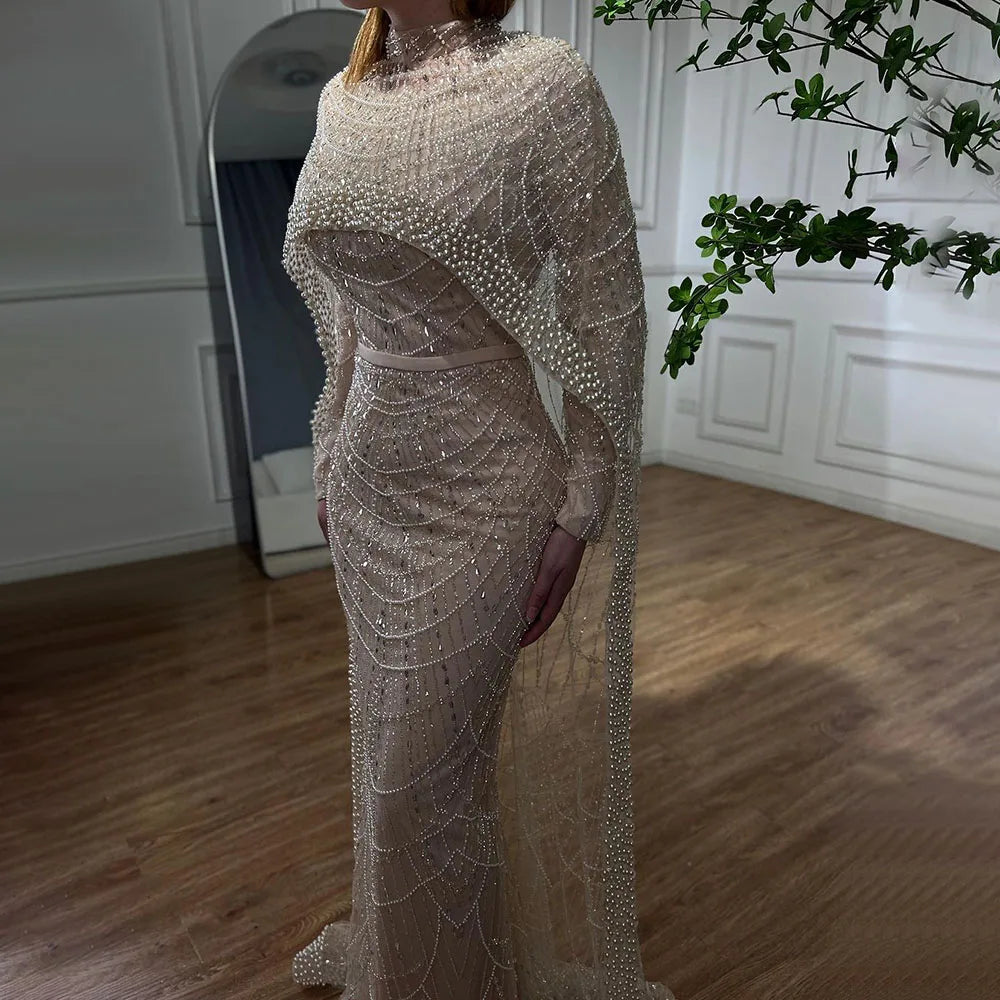 Season Finale Sale Serene Hill Muslim Nude Mermaid Long Cape Dubai Arabia Luxury Evening Dresses Gowns for Women Wedding Party 2024 LA72032