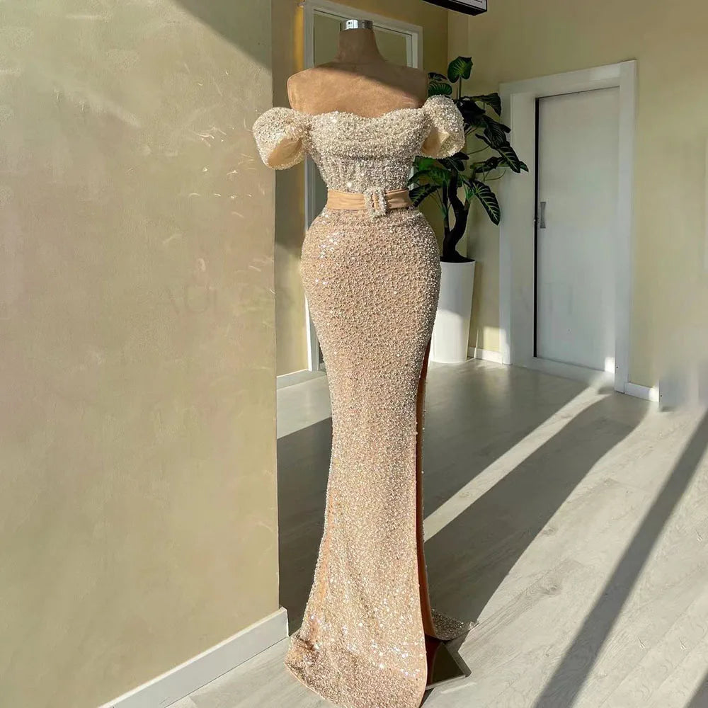 Price Rollback Serene Hill Nude Mermaid Elegant Boat Neck Beaded Luxury Dubai Evening Dresses Gowns For Women Wedding Party 2024 LA72318C