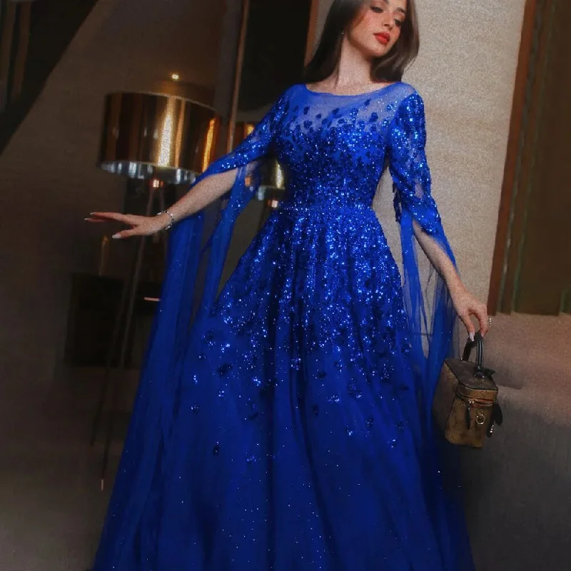 Fantastic Deals Serene Hill Blue Arabic Cape Sleeves Beaded Luxury Dubai Evening Dresses Gowns Formal Gowns 2024 For Women Wedding Party LA70454 Fantastic Deals Serene Hill Blue Arabic Cape Sleeves Beaded Luxury Dubai Evening Dresses Gowns Formal Gowns 2024 For Women Wedding Party LA70454