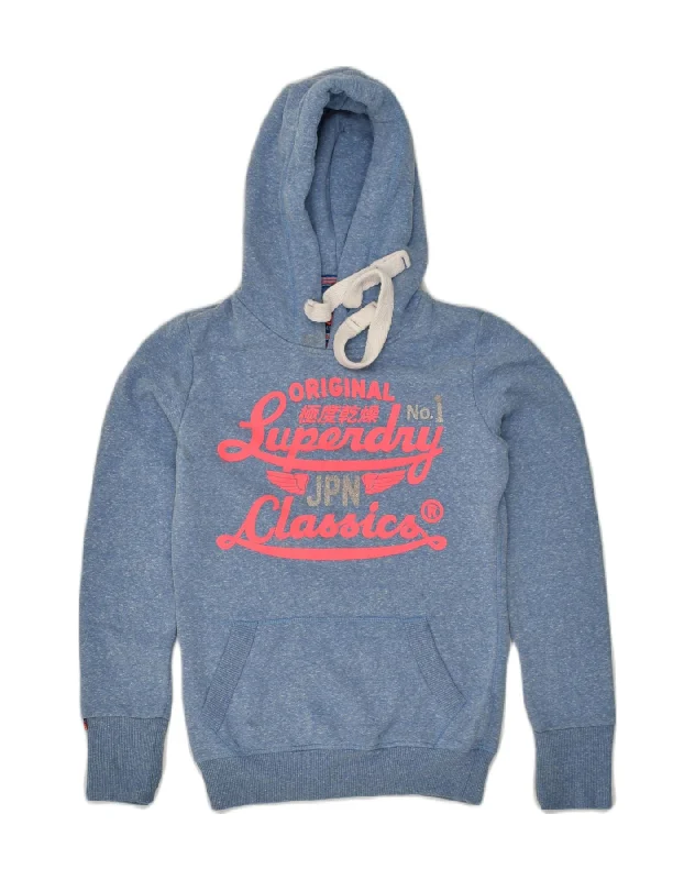 Major Savings SUPERDRY Womens Graphic Hoodie Jumper UK 2 2XS Blue Polyester
