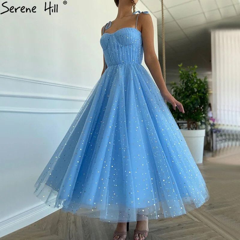 Best Bargains Serene Hill Blue A-Line Simple Evening Dresses Tulle Sleeveless Ankle Length Formal Dress 2024 LA70684