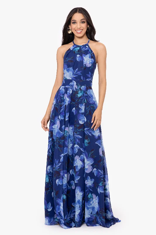 Bonus Savings "Toni" Long Chiffon Print Dress
