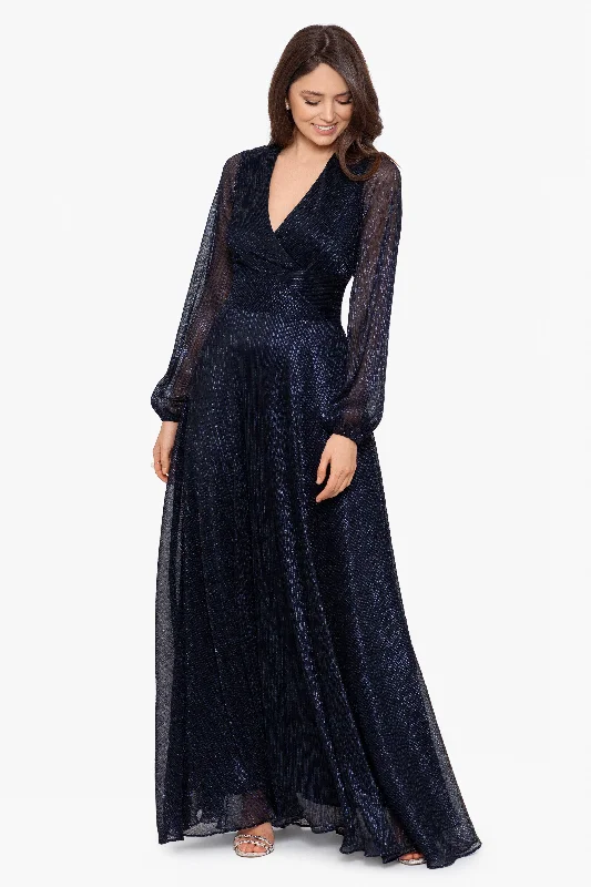 Clearance Sale "Reign" Long Sleeve V Neck Metallic Knit Wrap Dress
