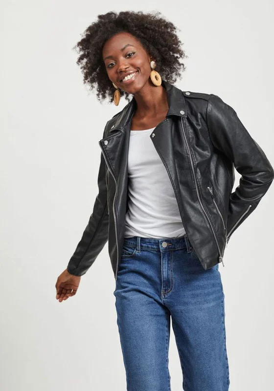 Unmissable Offer Vila Cara Faux Leather Biker Jacket, Black