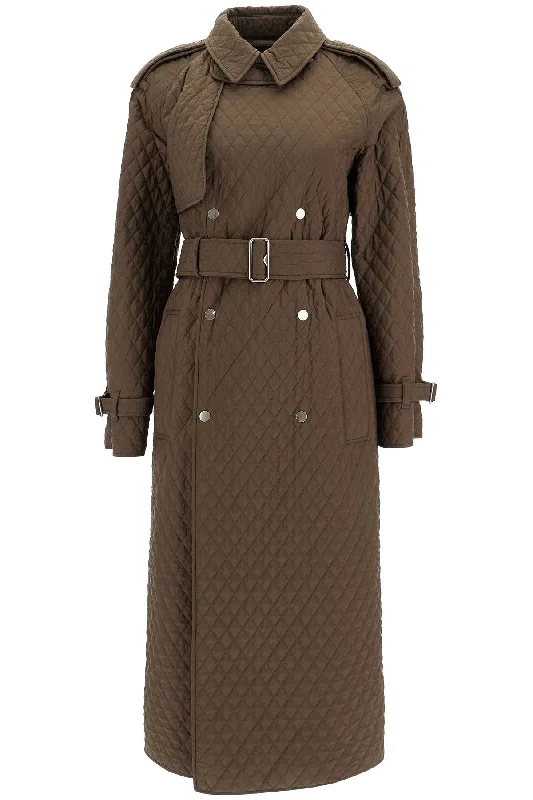Price Cut Long Quilted Trench Coat  - Khaki