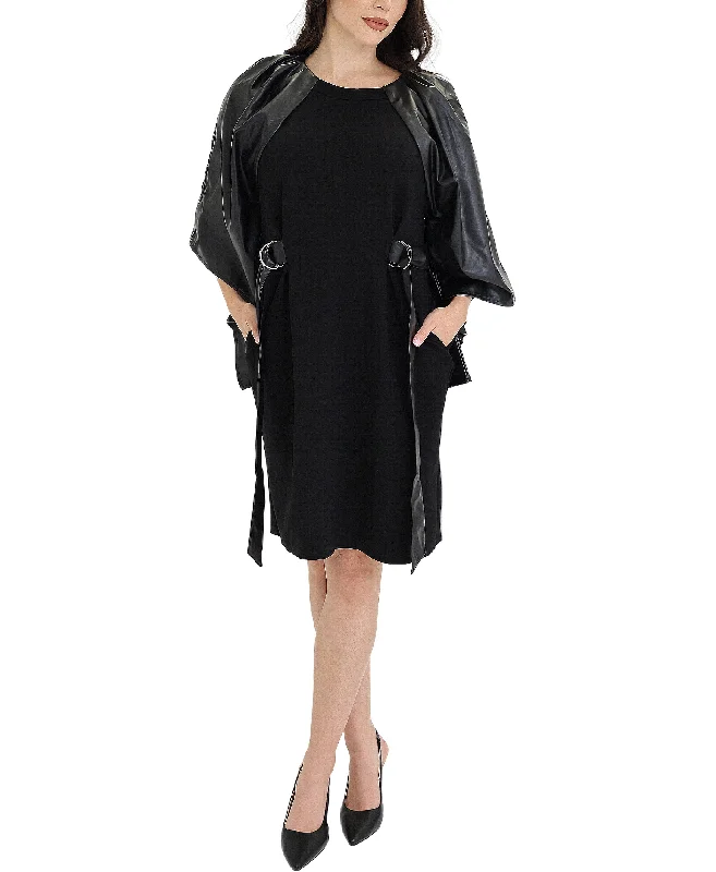Closeout Dress w/ Faux Leather Sleeves