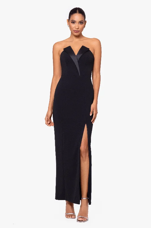 Final Sale "Violette" Long Strapless V Neck Tuxedo Dress