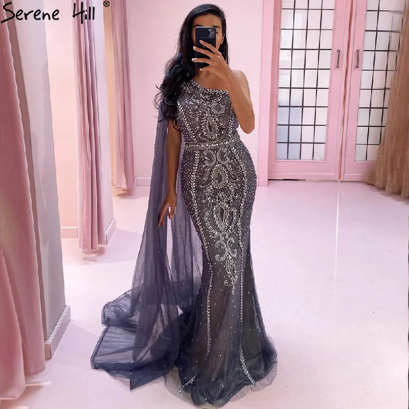 Blowout Deals Serene Hill Grey Mermaid Elegant Cape Sleeves Evening Dresses Gowns One Shoulder Luxury Beaded 2024 For Women Party LA71270 Blowout Deals Serene Hill Grey Mermaid Elegant Cape Sleeves Evening Dresses Gowns One Shoulder Luxury Beaded 2024 For Women Party LA71270