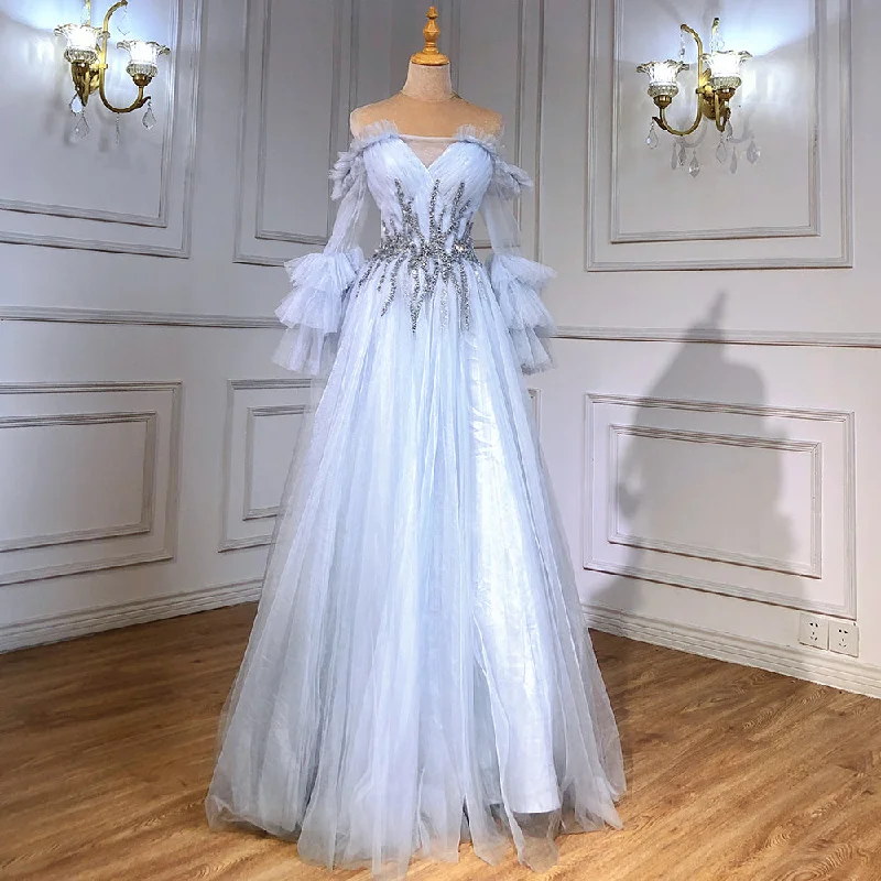 Closeout Serene Hill Blue A-line Sexy Evening Dresses Gowns 2024 Beaded Boat Neck For Women Wedding Party LA71483 Closeout Serene Hill Blue A-line Sexy Evening Dresses Gowns 2024 Beaded Boat Neck For Women Wedding Party LA71483