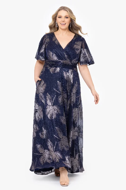 Reduced Prices Plus "Chloe" Long Short Sleeve Print Dress