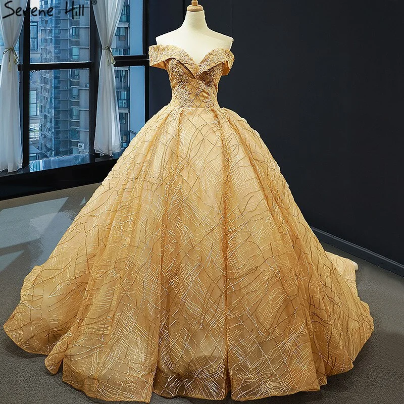 Exclusive Preview Gold Luxury Off Shoulder Sexy Wedding Dresses 2024 Latest Design Handmade Flowers Beading Bridal Gowns HM66844 Custom Made Exclusive Preview Gold Luxury Off Shoulder Sexy Wedding Dresses 2024 Latest Design Handmade Flowers Beading Bridal Gowns HM66844 Custom Made