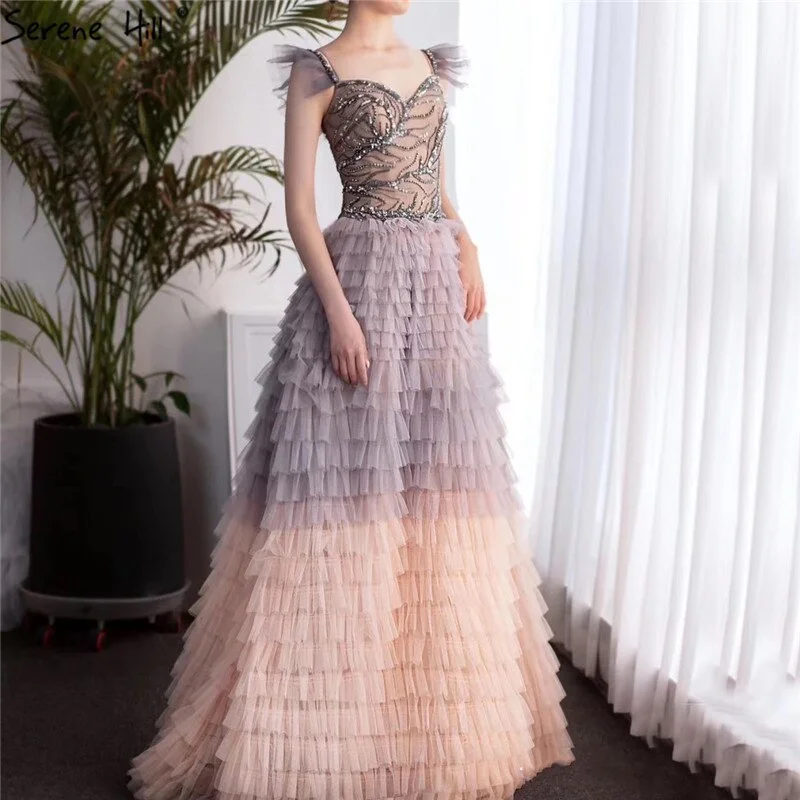 Lowest Prices On Sale no return no refundSale Colorful Sleeveless A-Line Sexy Evening Dresses 2024 Tiered Beading Lace Up Formal Dress Design Serene Hill LA70435