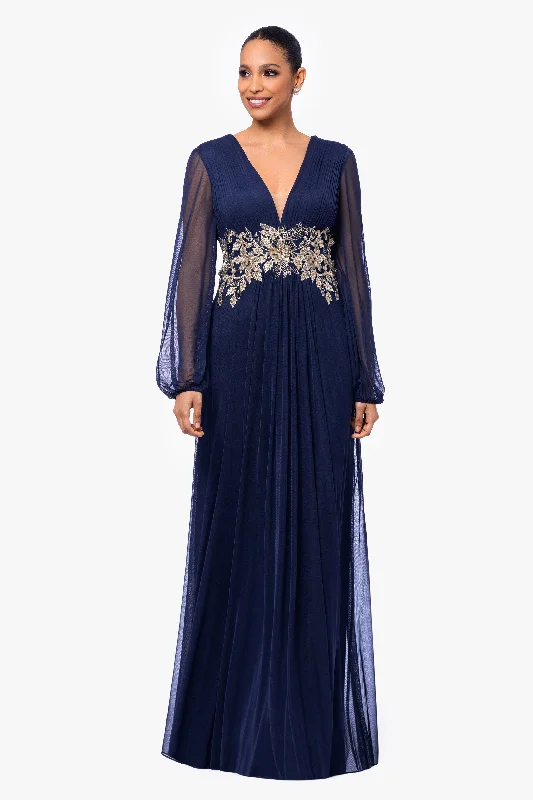 Year-End Sale "Rebecca" Long Sleeve Mesh Floor Length Gown