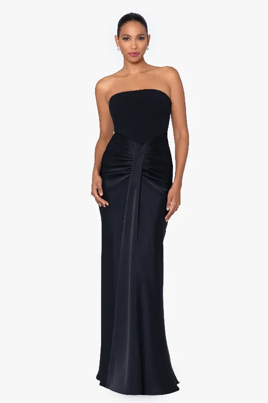 Can't Miss "Jess" Long Scuba Crepe and Satin Strapless Dress