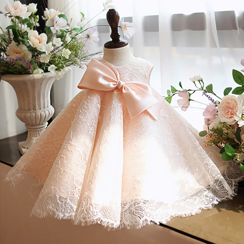 Buy More, Save More Baby Girl Formal Birthday Dresses Toddler Lace Round Neck Sleeveless Bow Princess Prom Dress