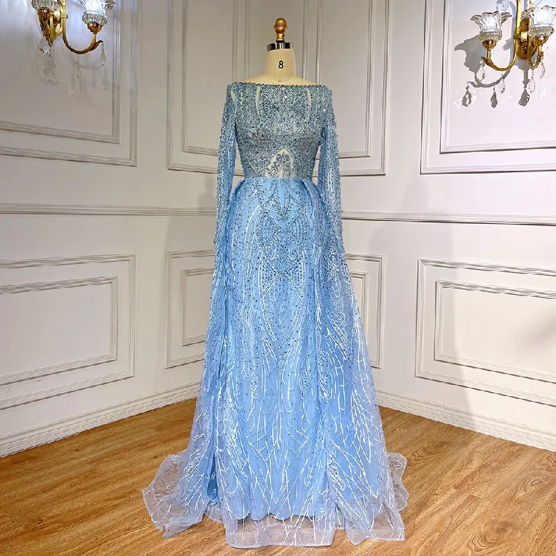 Clearance Event Serene Hill Blue Elegant Mermaid Over Skirt Lace Beaded Floor Length Muslim Evening Dresses Gowns For Women Party 2024 LA71830 Clearance Event Serene Hill Blue Elegant Mermaid Over Skirt Lace Beaded Floor Length Muslim Evening Dresses Gowns For Women Party 2024 LA71830