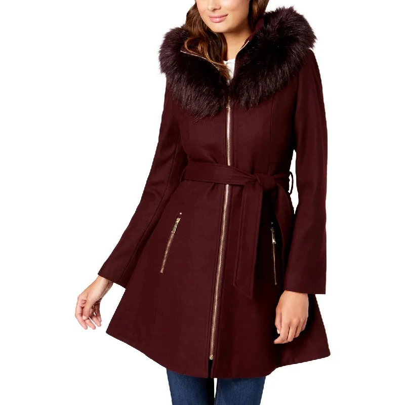 Midnight Madness Laundry by Shelli Segal Womens Faux Fur Hooded Wool Coat