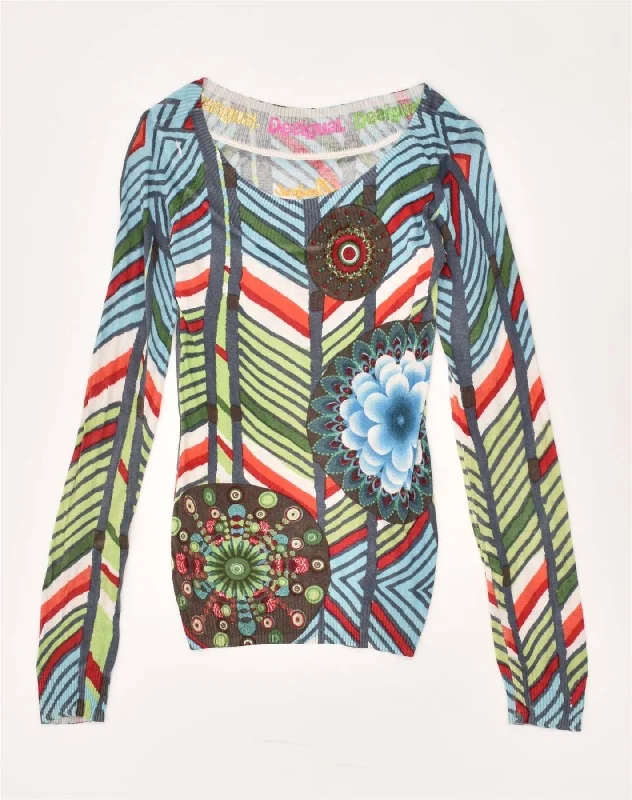 Price Drop Alert DESIGUAL Womens Boat Neck Jumper Sweater UIK 10 Small Multicoloured