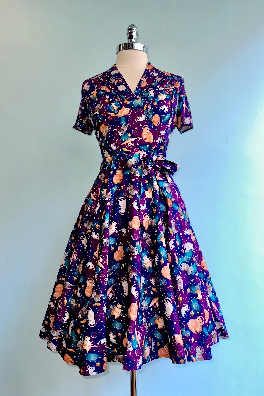 Best Bargains Rose Space Cats Short Sleeve Dress by Miss Lulo