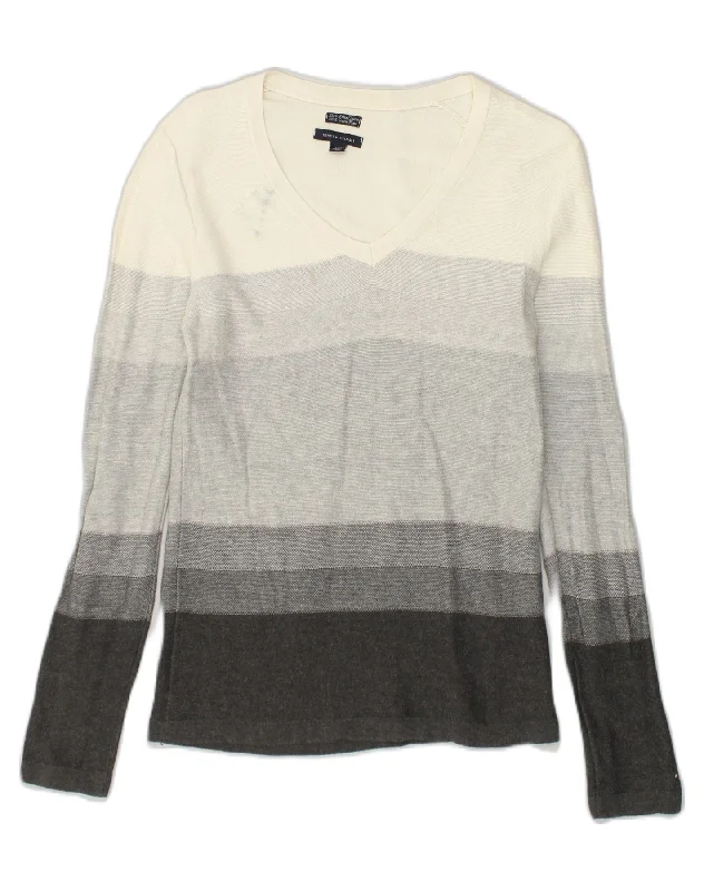 Price Rollback TOMMY HILFIGER Womens V-Neck Jumper Sweater UK 10 Small Grey Striped