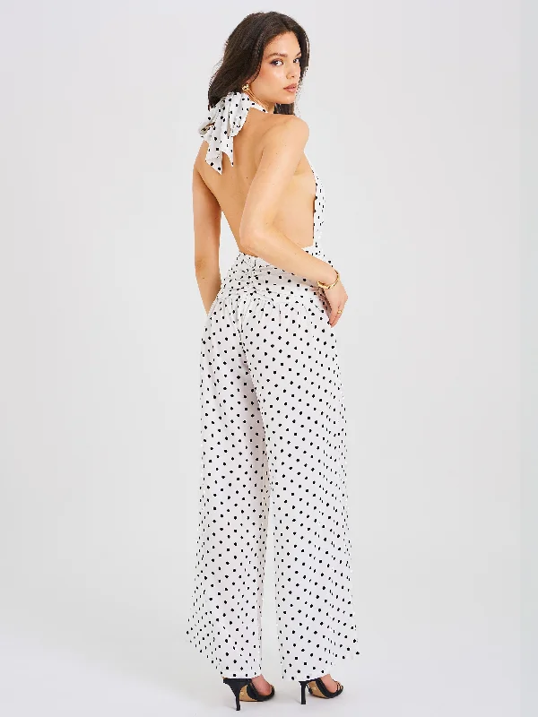 Savings Galore Oriana White Polka Dots Halter Jumpsuit