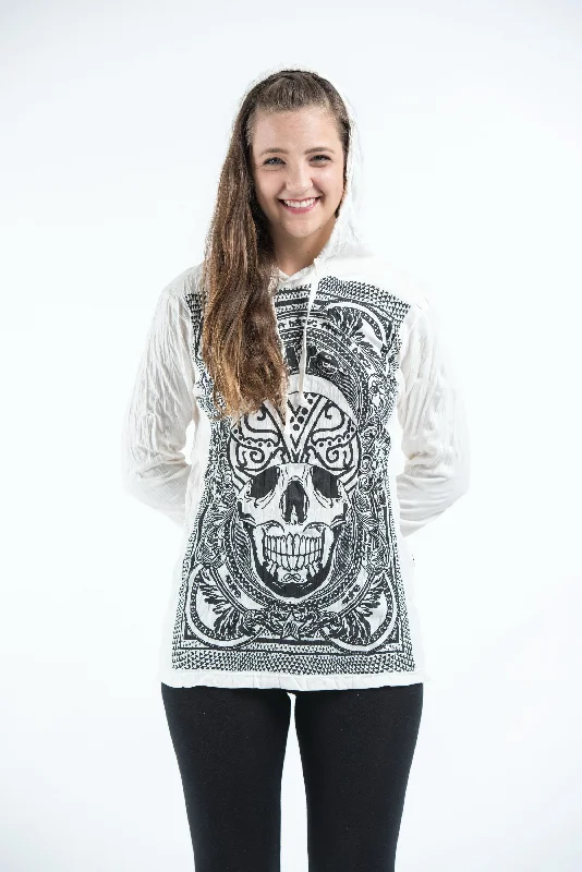 Savings Event Sure Design Unisex Trippy Skull Hoodie White