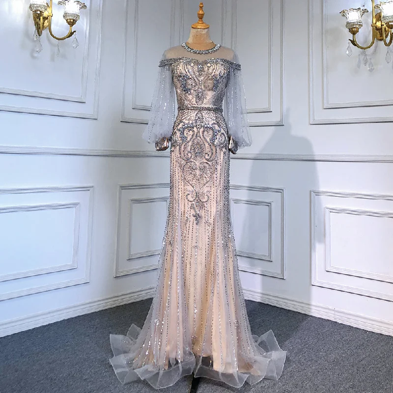 Early Access Serene Hill Grey Nude Luxury Evening Dresses Gowns 2024 Beaded Lantern Sleeve Mermaid Elegant For Women Party LA71603 Early Access Serene Hill Grey Nude Luxury Evening Dresses Gowns 2024 Beaded Lantern Sleeve Mermaid Elegant For Women Party LA71603