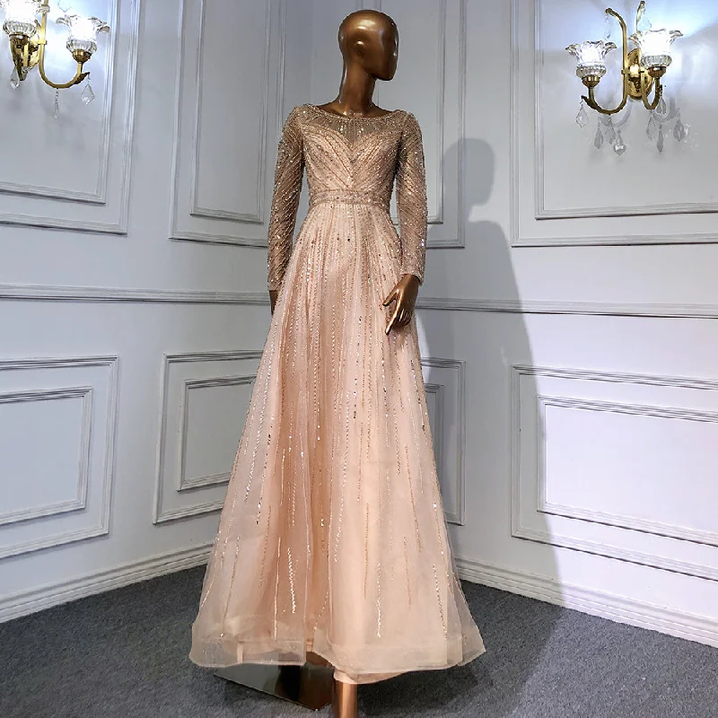 Unbeatable Prices On Sale  no return no refund Serene Hill Gold Mermaid Elegant Long Sleeves O-Neck Evening Dresses Gowns 2022 Beaded For Woman Party LA71635