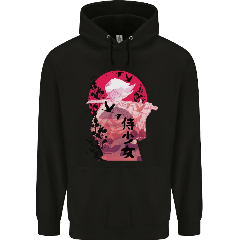 Discount Days Anime Samurai Woman With Sword Mens 80% Cotton Hoodie