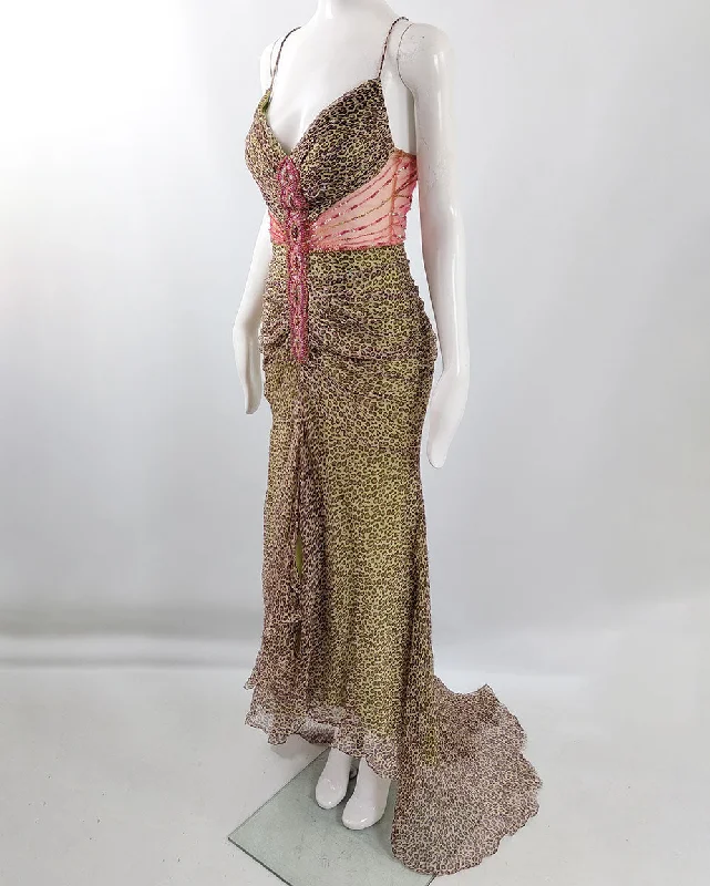 Today's Special Sagaie Paris Vintage Pure Silk Chiffon Bias Cut Leopard Print Gown, 2000s