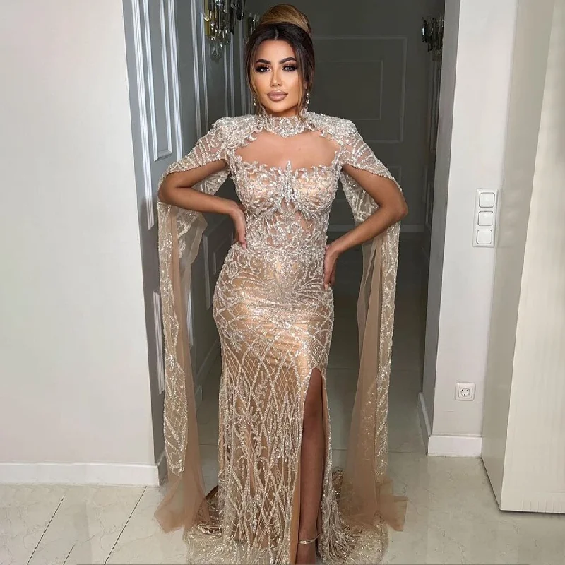 Overstock Sale Serene Hill Nude Mermaid Elegant Sexy High Collar Cape Sleeves Luxury Beaded Evening Dresses Gowns 2023 For Women Party LA71747 Overstock Sale Serene Hill Nude Mermaid Elegant Sexy High Collar Cape Sleeves Luxury Beaded Evening Dresses Gowns 2023 For Women Party LA71747