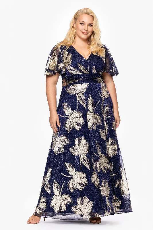 Extra Discounts Plus "Chloe" Long Short Sleeve Print Dress