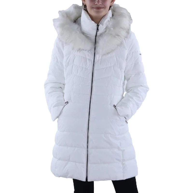 Can't Miss Laundry by Shelli Segal Womens Faux Fur Trim Hooded Puffer Jacket