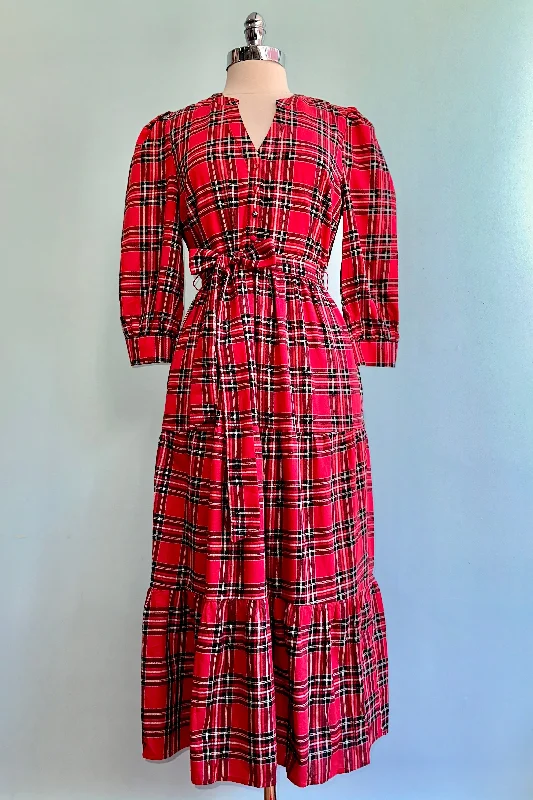 Exclusive Savings Red Plaid Shirtwaist Yanis Dress