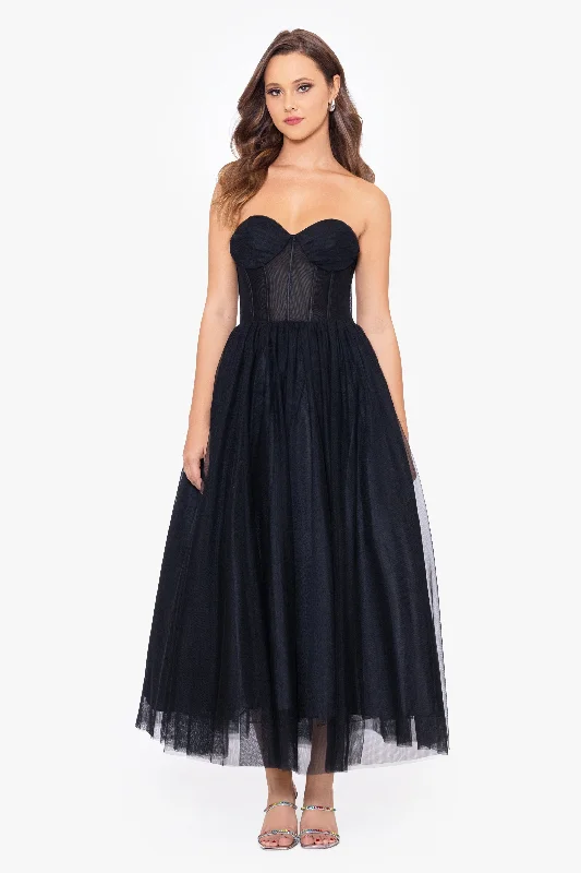 Stock Up and Save "Desiree" Midi Mesh Strapless Ballgown