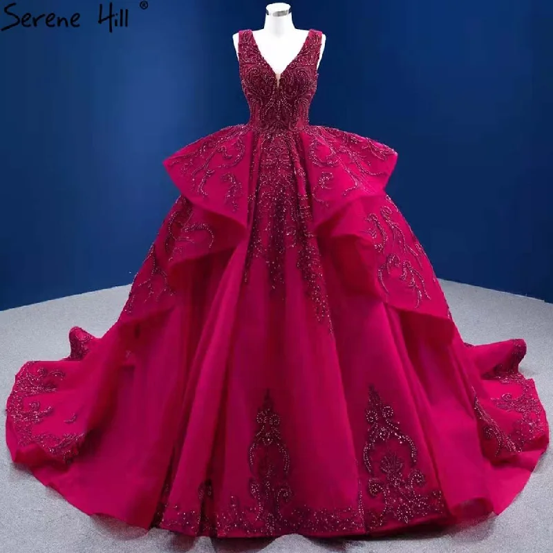 Deal Dash Serene Hill Rose Red Ruffles Wedding Dresses 2024 Beaded V-Neck Luxury Bride Gowns HM67376 Custom Made