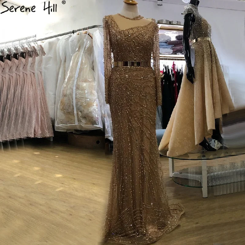 Discount Mania Serene Hill Muslim Gold Mermaid Evening Dresses Gowns 2024 Luxury Elegant Beading Sashes For Women Party LA71140 Discount Mania Serene Hill Muslim Gold Mermaid Evening Dresses Gowns 2024 Luxury Elegant Beading Sashes For Women Party LA71140