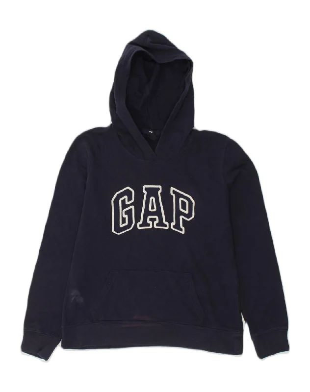 Weekend Special GAP Womens Loose Fit Graphic Hoodie Jumper UK 10 Small Navy Blue Cotton